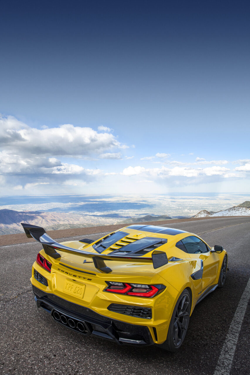 The huge spoiler on the Chevrolet Corvette attracts attention